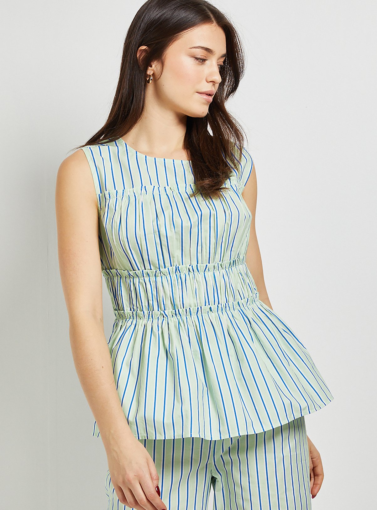 DOROTHY PERKINS Stripe Frill Detail Peplum Printed Shell Top 10 - Image 4 thumbnail